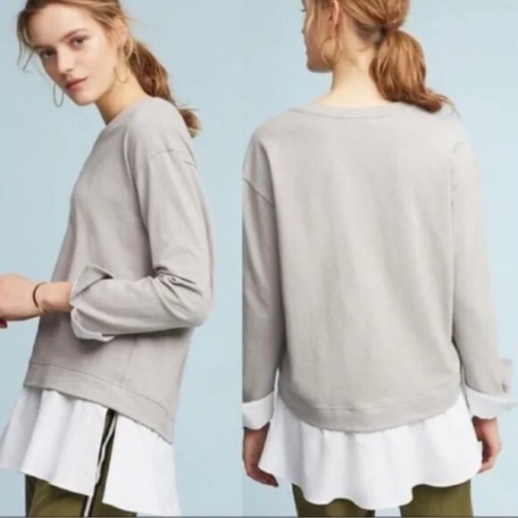 Anthropologie Eri + Ali Layered Poplin Grey Sweatshirt - Picture 1 of 5